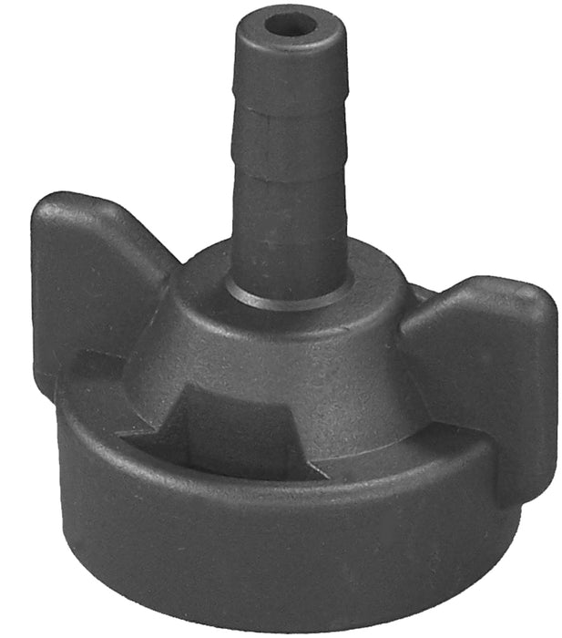 Cap Assembly, 1/4" Hose Barb, Black, with  Adapter and FKM O-Ring