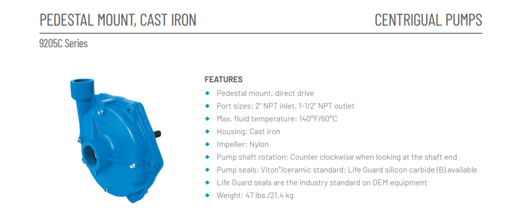 9205 Pedestal Mount CI Pump w/Life Guard Seal