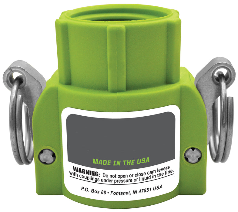 Cam Lock (D) Green 3/4" Female Coupler x 3/4" Female GHT No Lock